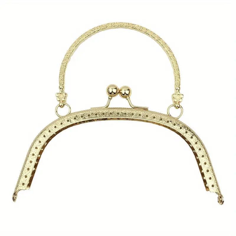 Golden Ladies' Handbag With A Hand-held Frame, Embossed Handle